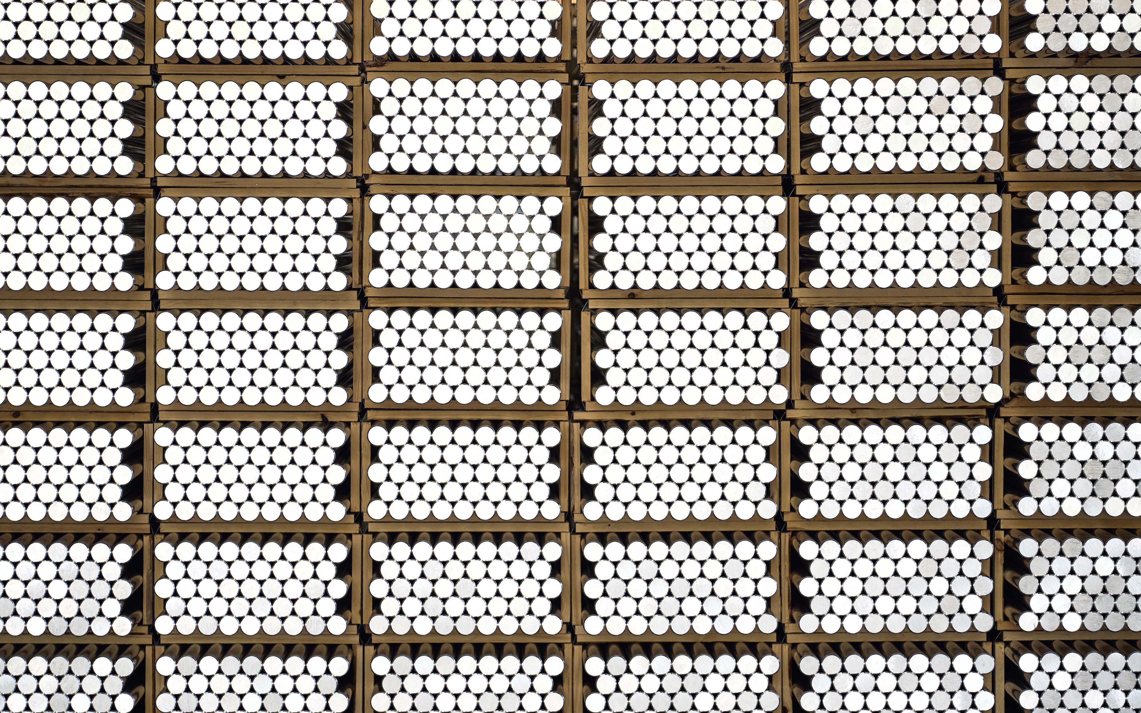 Crated and stacked aluminium bar stock
